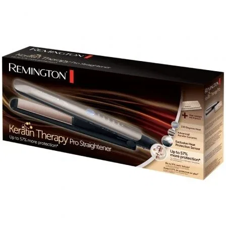 Remington Plancha de Pelo Keratin Therapy Pro S8590 Gris, Placas Cerámica con Queratina, Sensor de Protección Térmica, 230°C Remington Plancha de Pelo Keratin Therapy Pro S8590 Gris, Placas Cerámica con Queratina, Sensor de Protección Térmica, 230°C